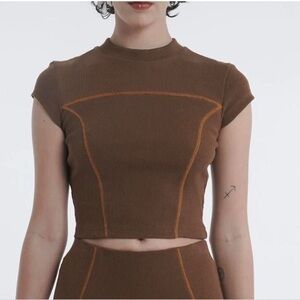 Arthur Cropped Baby Tee Shirt Ribbed Cap Sleeves High Neck